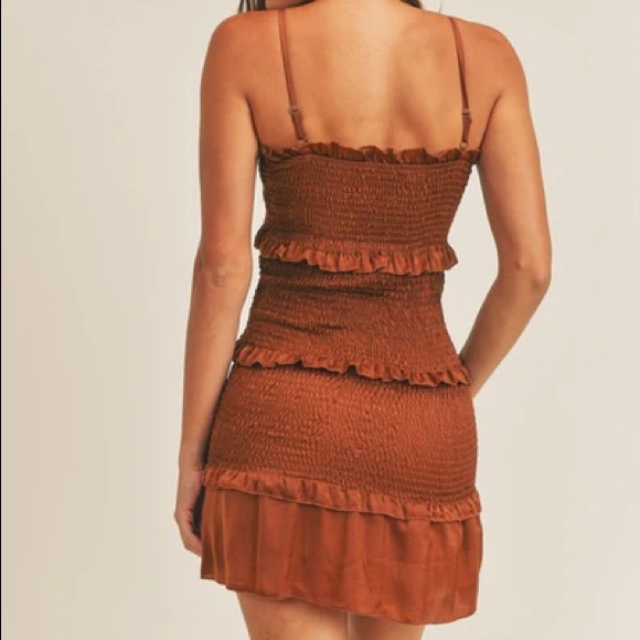Brown Ruffle Smocked Mini Dress - Picture 2 of 4